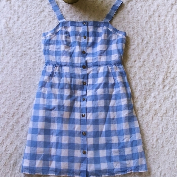 J.crew buttons front plaid dress linen summer - Picture 4 of 9